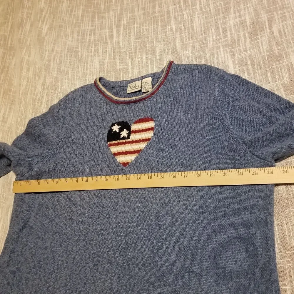 CJ Banks Vintage Sweater Knit Womens 1X Fall Winter Heart Blue Pullover